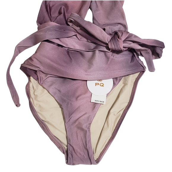 PQ SWIM Alex One-piece Swimsuit Halter Cutout Tie Waist Women Violet Purple NWT - Picture 3 of 6